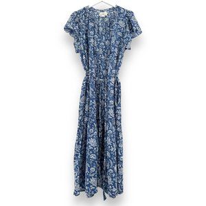 Trovata Blue & White Floral Belted Maxi Dress with Tassels